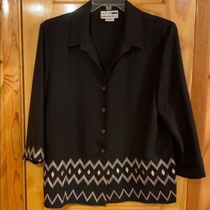 Black top with silver zig zag stitching size 16